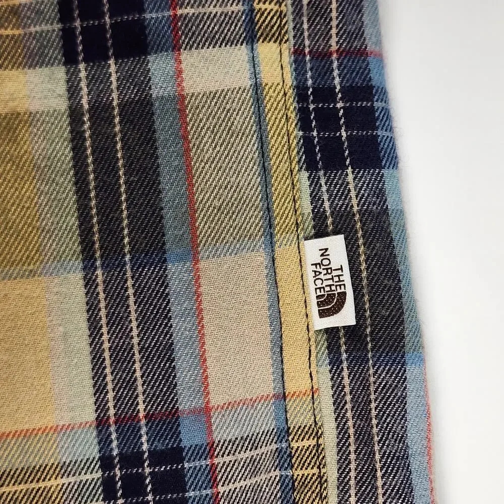The‎ North Face Plaid Flannel Button Down Shirt Men XL Yellow Outdoor